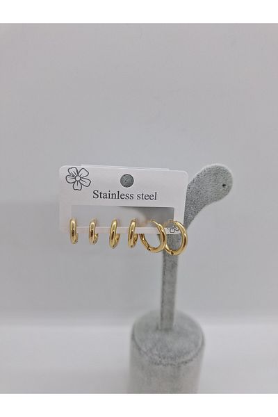 stainless steell مجموعة أقراط دائرية من الفولاذ من Elfıda Shop مكونة من 6 قطع