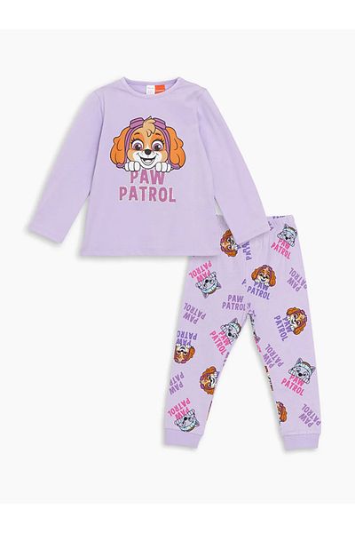 LC Waikiki Lcw Baby Lilac Crew Neck Paw Patrol Printed Baby Girl Pajamas Suit