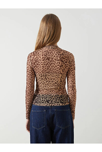 LC Waikiki LCW Vision Kahverengi Dik Yaka Leopar Desenli Kadın Body
