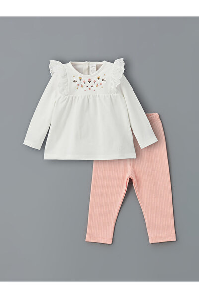 LC Waikiki LCW baby Crew Gât Floral Fetiță Bluză și Colanți Pachet 2