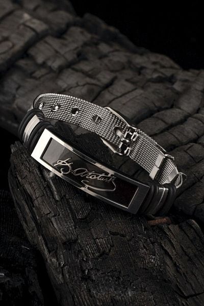 vogutima Mustafa Kemal Ataturk Signed Black Steel Bracelet • in Light Box • Sweetheart • Wife Bracelet