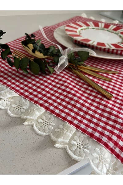 ToffyStore Set of 2 Red Gingham Scallop Pleated American Serving