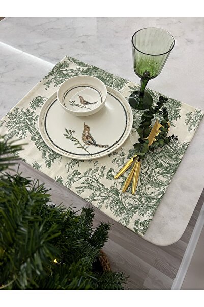 ToffyStore طقم تقديم أمريكي من القماش الفرنسي باللون الأخضر مكون من قطعتين