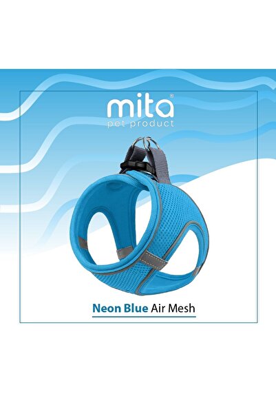 Genel Markalar Mita Air Mesh Kedi Köpek Göğüs Tasması Çift Reflektörlü, Terletmeyen Turkuaz / neon Blue Xs