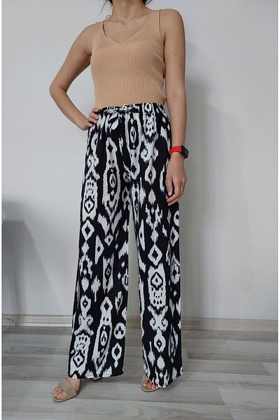 520CK Women's Viscose Fabric Wide Leg Patterned Summer Trousers