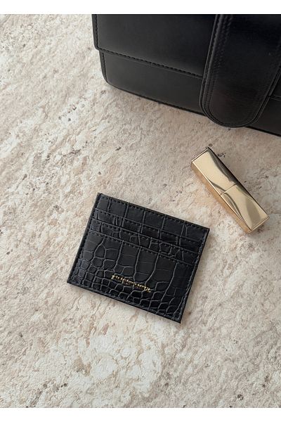 KİLİGİSTANBUL Suport pentru carduri Crocodile Black cu 6 compartimente