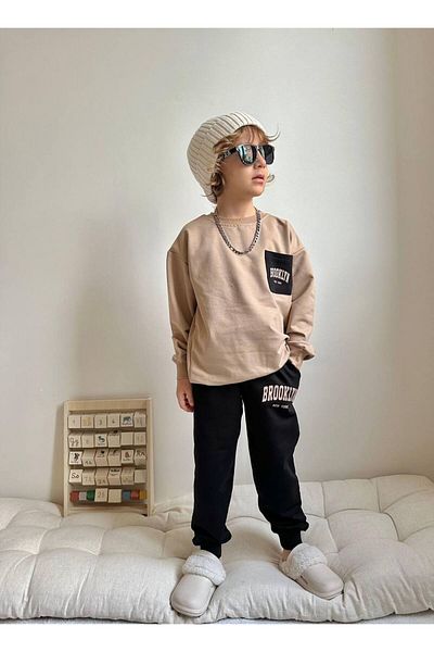 YİGİT BUTİK Boy's Bottom Top Set with Shirt Pockets