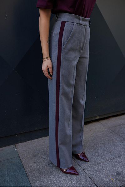 Askı Nişantaşı Gray Side Stripe Detailed Palazzo Trousers
