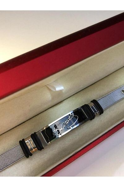 vogutima Mustafa Kemal Ataturk Signed Black Steel Bracelet • in Light Box • Sweetheart • Wife Bracelet