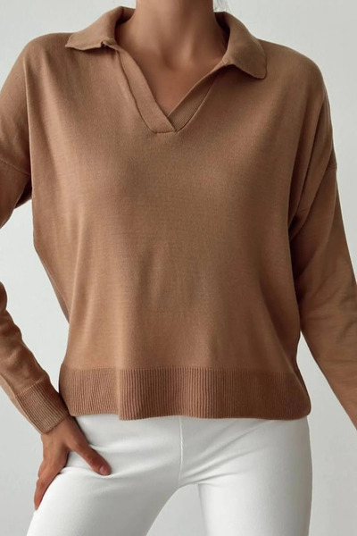 Butik La Lilyum; Polo Yaka Basic İnce Kadın Kazak - Şıklık ve Konforun Buluşt...