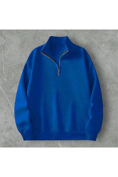 DWN WEAR Син половин цип с 2 нишки