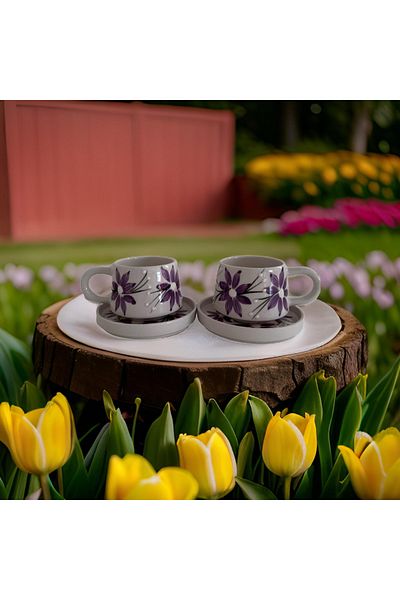 Çiporcal مجموعة أكواب كلاسيكية من Star Flower Lilac مكونة من طبقتين، كوب كوب للديكور اليدوي