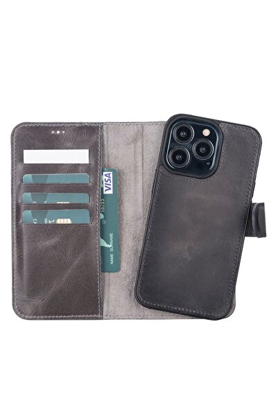 PLM حافظة جلدية متوافقة مع هاتف ابل ايفون 13 برو VS4EF باللون الرمادي