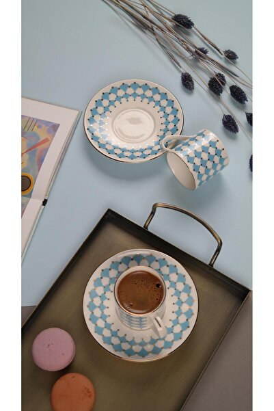 PORSER Peyda Light Blue Coffee Cup Set for 2 People 4 Pieces
