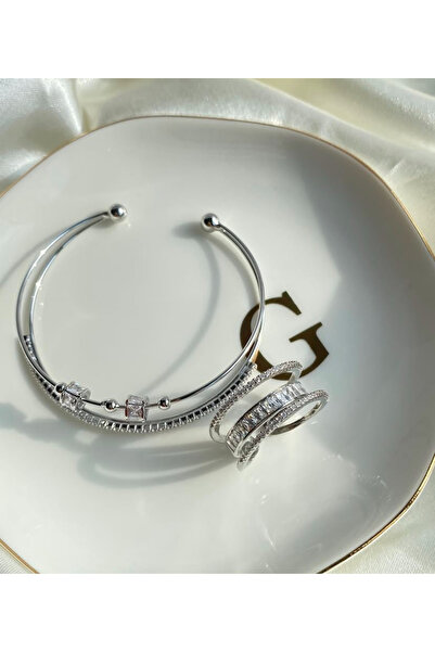 GAMZE مجموعة مشبك وحلقة فاخرة من الفولاذ VIP