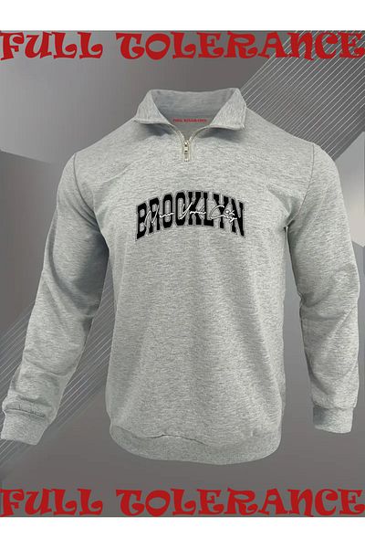 FULL TOLERANCE Brooklyn New York City Vintage Printed Men's Zip-Up Neck Sweatshirt