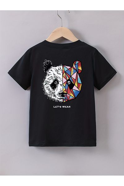 Let's Wear Тениска с къс ръкав с принт на екзотична панда, удобна тениска с кръгло деколте