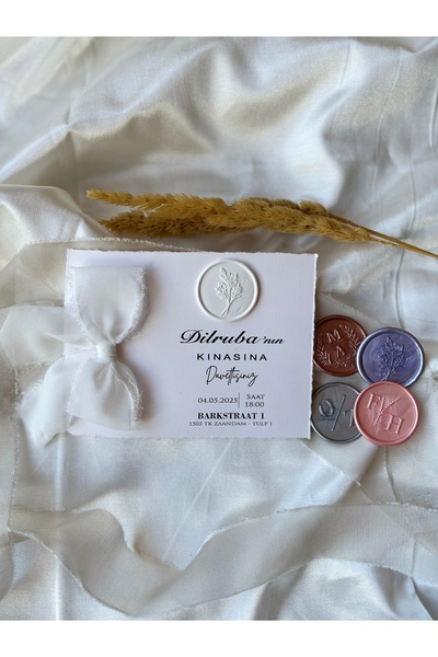 peri davetiye Kurdeleli Mum Mühürlü Kına Kartı - 50 Adet