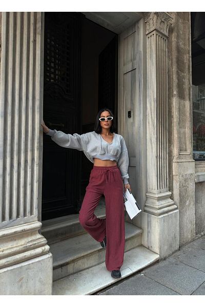 RE7EDİ Escobar Model - Burgundy Color Oversize Pant Mold