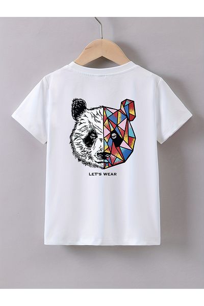 Let's Wear Εξωτικό μπλουζάκι με κοντό μανίκι με στάμπα Panda, άνετο μπλουζάκι με στρογγυλή λαιμόκοψη