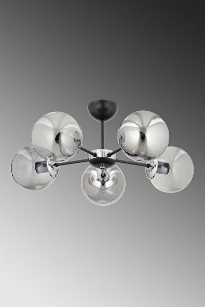 ESSLİGHT Güneş 5 Li Plafonyer Avize Füme Glob Camlı Salon Yatak Odası Mutfak