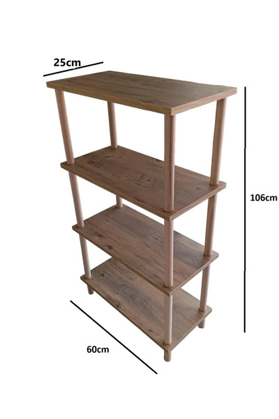 HCAtölye Ahşap Atölyesi Dekoratif 4 Raflı Ahşap Ayaklı Kitaplık Çok Amaçlı Banyo Rafı - Atlantik Çam