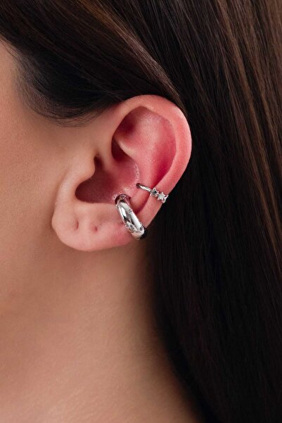 MRK Kadın 2li Yıldız Taşlı Earcuff Kıkırdak Küpe