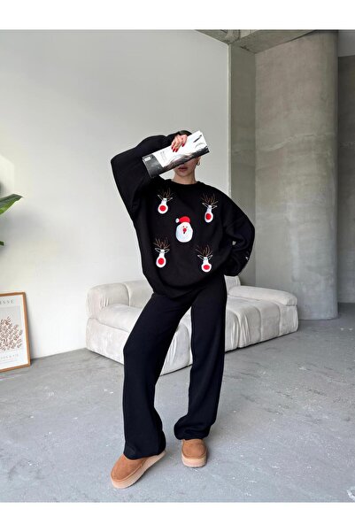 Butik Christmas - Deer Patterned Bottom Top Knitwear Set