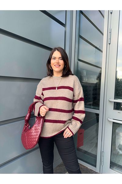 Elif Özbey Butik Оувърсайз пуловер на райета от норка