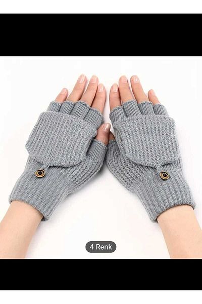Betülce Double Layer Two-Way Cut Fingerless Quality Knitting Gloves