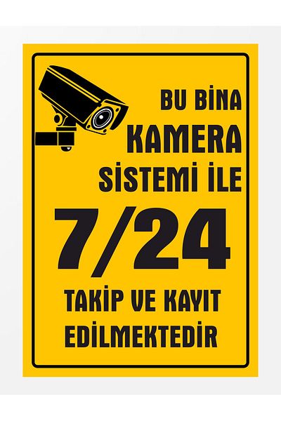 zafrakreklam تتم مراقبة هذا المبنى وتسجيله على مدار الساعة طوال أيام الأسبوع باستخدام نظام كاميرات لوحة إرشادية بولي كلوريد الفينيل أصفر 24 × 34 سم