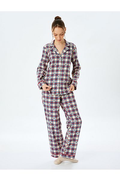 Koton Langärmliges Pyjama-Oberteil aus Baumwolle mit Hemdkragen und Herzen