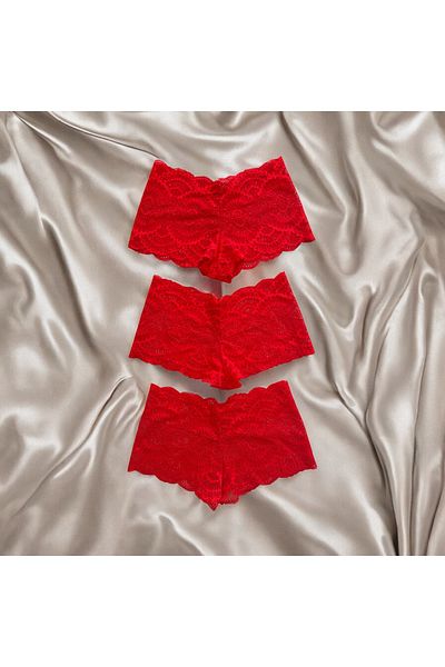 BLİSS WEAR FASHION Women's Red 3-Piece Lace Boxer Briefs
