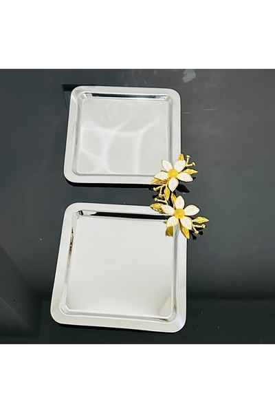 USD HOME Set de 2 tăvi pătrate de prezentare pentru cafea din oțel inoxidabil cu accesorii margarete