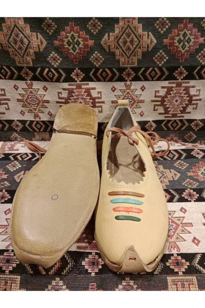 Osmanlı Yemeni Dünyası Ottoman Yemeni World - Lace-Up Leather Women's Model, Yellow Color