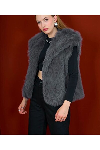 AL&SU BUTİK Жіночий хутряний жилет з кишенями