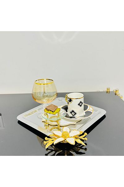 USD HOME Τετράγωνος δίσκος παρουσίασης καφέ από ανοξείδωτο ατσάλι με 4 αξεσουάρ μαργαρίτας