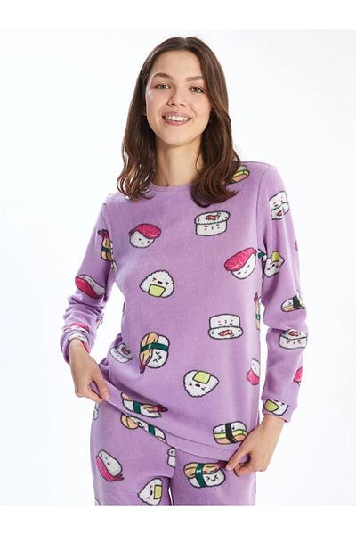 LC Waikiki Set de pijamale pentru femei LCW Young Liliac cu decolteu cu model din lână