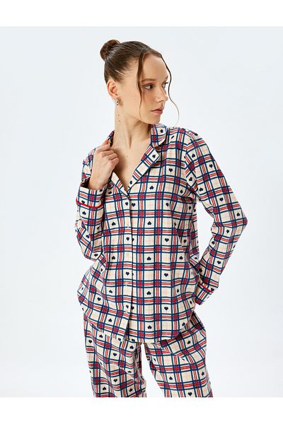 Koton Langärmliges Pyjama-Oberteil aus Baumwolle mit Hemdkragen und Herzen