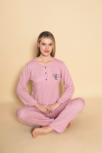 Temporium Γυναικείο σετ πιτζάμες με μακρυμάνικο μπαμπού εποχιακό με κουμπιά