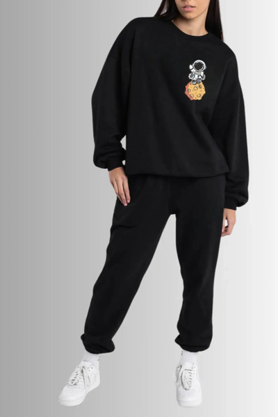 FECCY Set de trening din bumbac cu imprimeu Little Astronaut, bluză și pantaloni