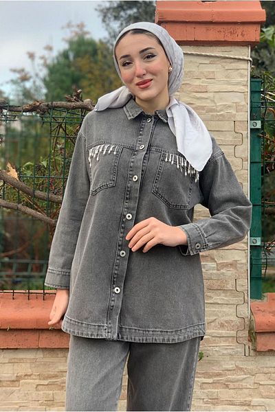 Moda Rosa 25K2258 - Anthracite - Denim Drop Beads Suit