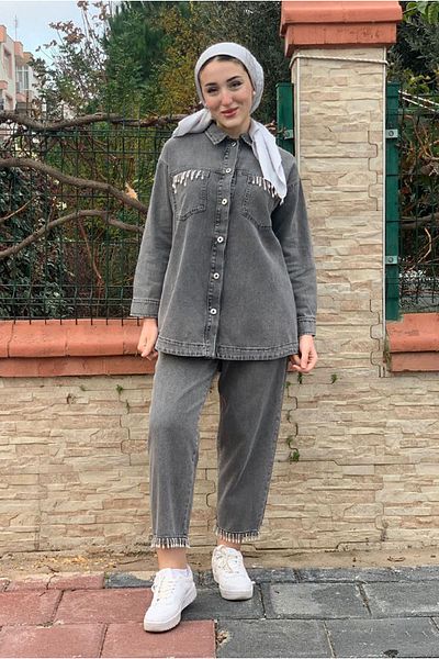 Moda Rosa 25K2258 - Anthracite - Denim Drop Beads Suit