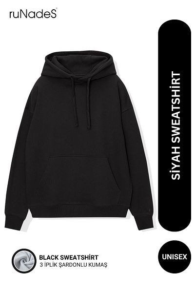 ruNadeS Hanorac negru unisex Basic Relax Fit
