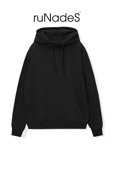 ruNadeS Hanorac negru unisex Basic Relax Fit