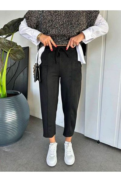AL&SU BUTİK Women's Winter Ankle Length Baggy Cut Suede Trousers