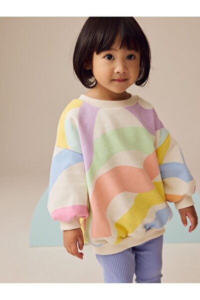 Next Baby Cotton Pink Rainbow Print Long Sleeve Sweatshirt Leggings Bottom Top Set