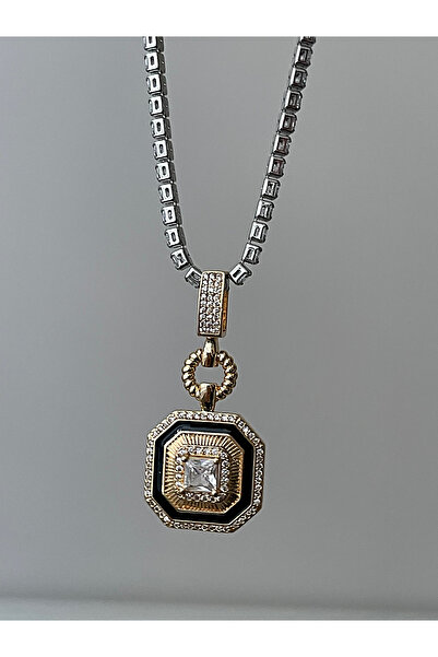 JELLY Kadın Zirkon Taşlı Siyah Mineli Baget Kesim Çağla Model Işıltılı Modern Suyolu Kolye