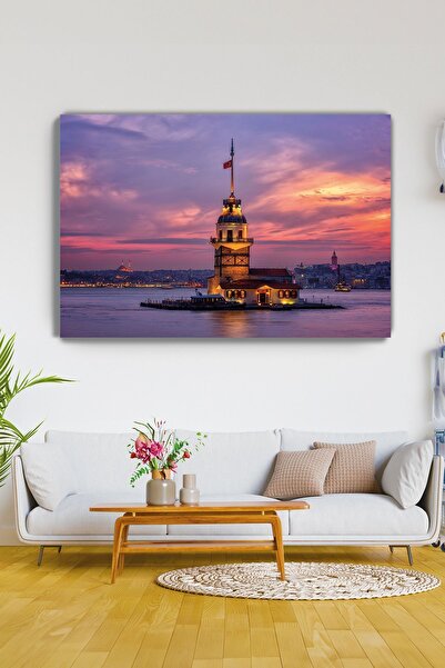 KanvasSepeti Istanbul Maiden's Tower Canvas Wall Art Oil Painting Textured Ca...