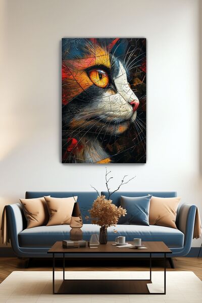 KanvasSepeti Broken Glass pisică si Pictură murală pe pânză - Casă Hol Sufrag...